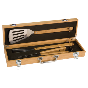 3-Piece Bamboo BBQ Grill Set in Bamboo Case