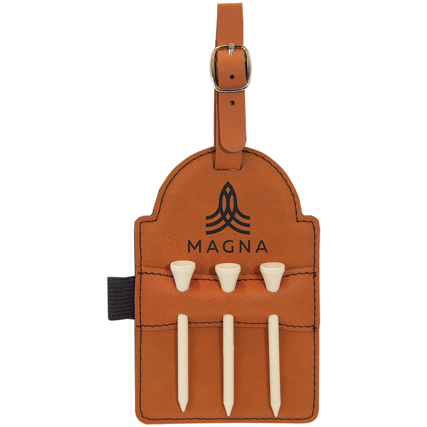 Rawhide Laserable Leatherette Golf Bag Tag with 3 Wooden Tees