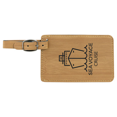 4 1/4" x 2 3/4" Bamboo Laserable Leatherette Luggage Tag